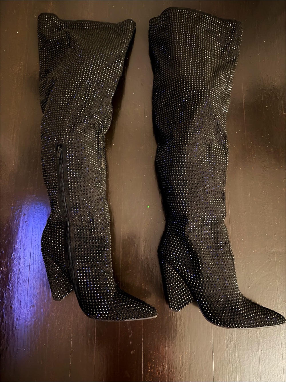 Black Rhinestone Over-the-Knee Women's Boots